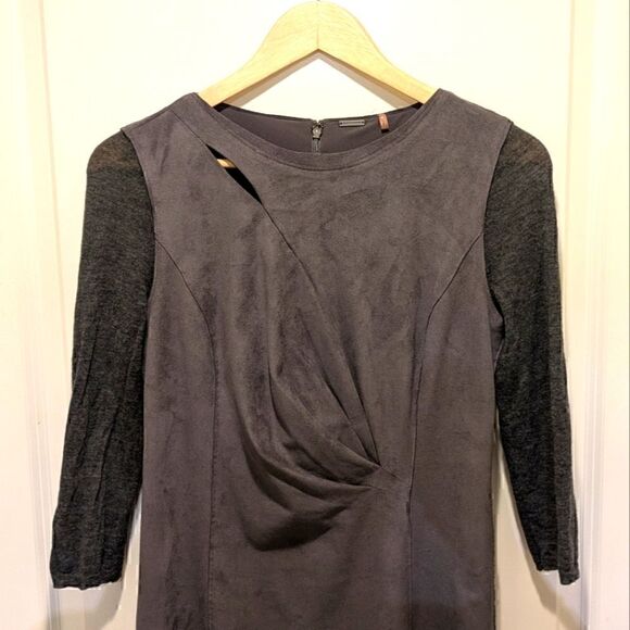 EUC Elie Tahari 6 Grey Augustine Suedette Dress with Cashmere Blend Sleeves - Picture 2 of 4